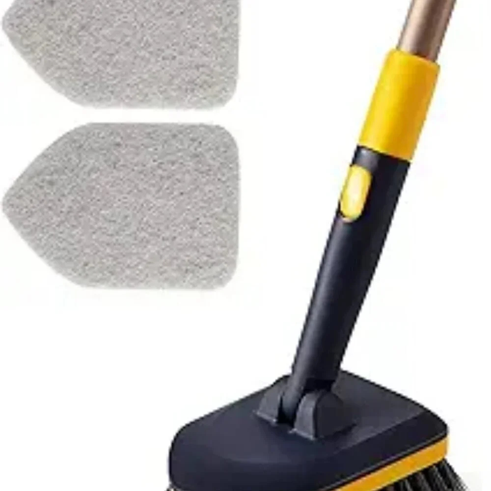 Long handle tile tub scrubber brush with 3 heads for shower bath wall floor